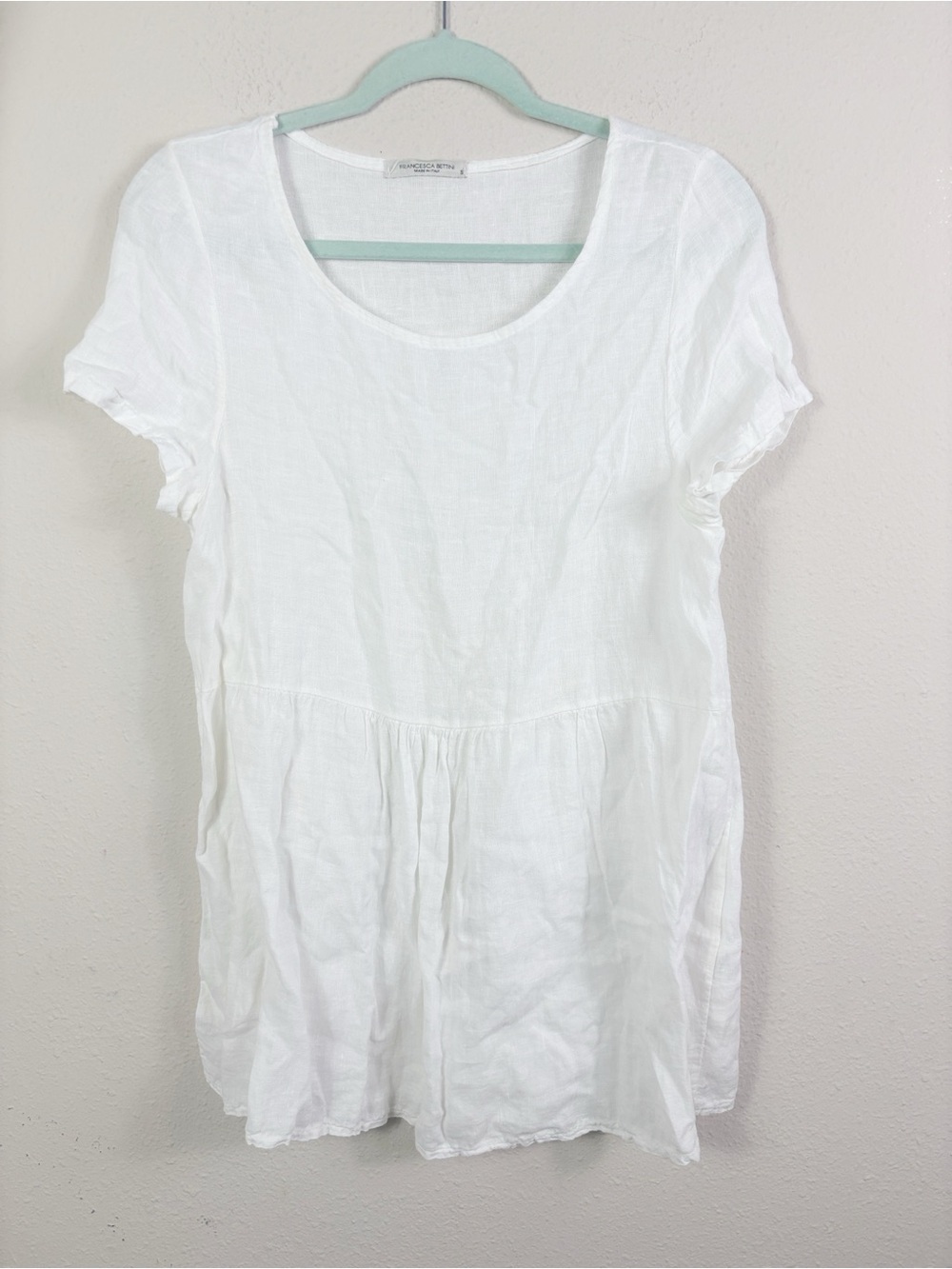 Francesca Bettini 100% Linen White Babydoll Short Sleeve Top size small